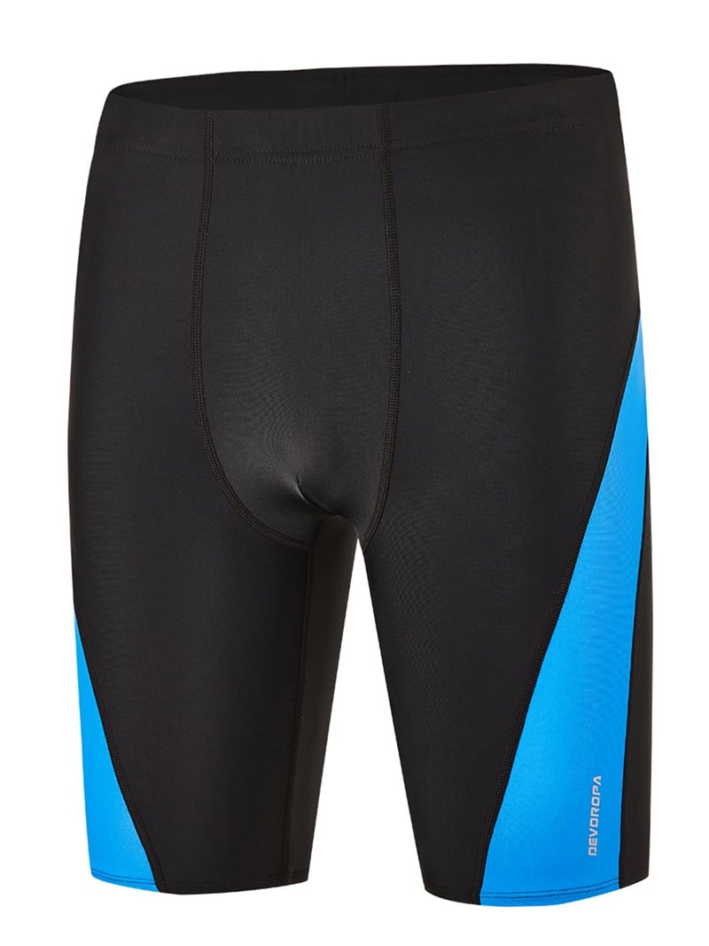 DEVOROPA Boys' Swim Jammers Youth Competitive Swim Team Suit Quick Dry Athletic Swimming Shorts UPF 50+ Black/Blue S - Image 1